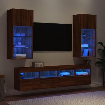 Muebles TV de pared con LED 5 piezas de madera de roble marrón multicapa