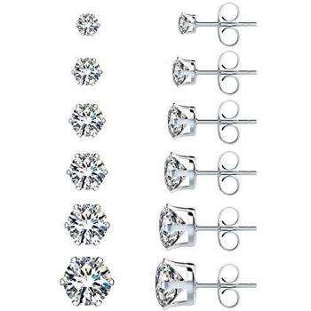 6 Pares de Pendientes de Acero Inoxidable para Mujer Hombres Inoxidable Aretes Hipoalergénicos Zirconia Cúbica 316L CZ