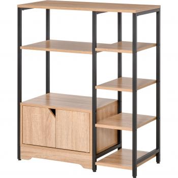 Estantería para libros con armario de doble puerta y estantes abiertos 80x35x97 cm - Madera Natural