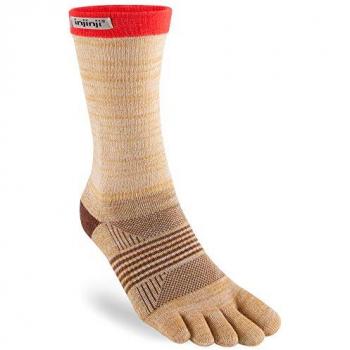 Calcetines Injinji Midweight Crew para mujer en color beige y marrón rojo, talla XS-S, fabricados con Coolmax