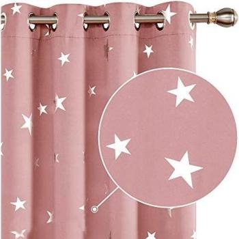 Deconovo Cortinas Opacas Telas Térmicas Aislantes Frio y Calor para Salon con Diseño de Estrllaa Plateadas 2 Piezas 132x183cm Rosado