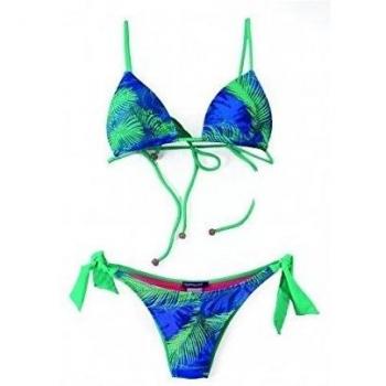Lightning Bolt Bikini Fractal Palm Tree Triangle Biquini Azul / Verde S