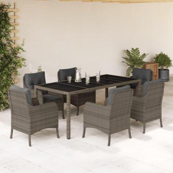 7-Piece Grey Poly Rattan Garden Dining Set with Cushions