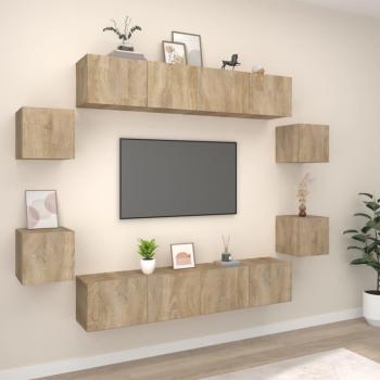 vidaXL Set de muebles de TV 8 piezas madera contrachapada roble Sonoma 80 x 30 x 30 cm, Mueble de Salón, Mueble Televisor, Mesa de TV