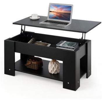 Mesa de Centro Elevable Costway con Revistero Incorporado para Comedor Salón 98x51x42cm Negro
