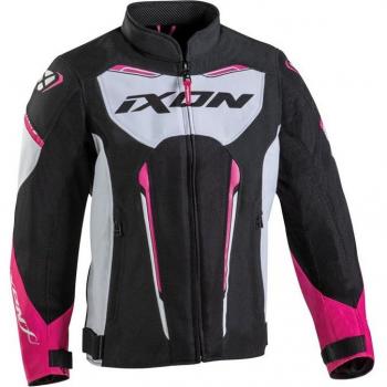 Ixon Chaqueta de Moto Niño Striker Air Negro-Blanco-Fúcsia, chaqueta textil para motocicletas, diseño ligero y ventilado, adecuada para niños de 14 años, con colores negro, blanco y fúcsia
