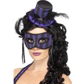 Smiffys Grotesque Burlesque Hat y Eyemask Conjunto rayado con la pluma