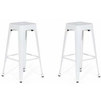 Set de 2 Taburetes de Bar Blancos de Acero 76 cm Apilables