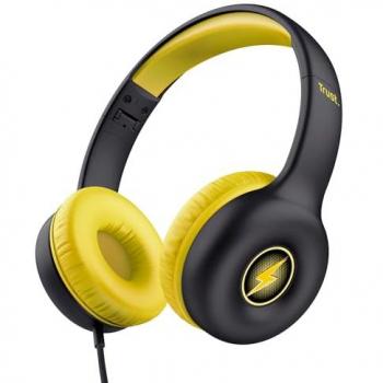 Auriculares Infantiles Trust Nouna con Micrófono, Límite de Volumen 85dB, Plegables, Cable 3.5mm, Negros y Amarillos