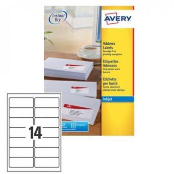 Paquete 25 Hojas Etiquetas Adhesivas Blancas Secado Rápido para Impresoras Inkjet 99.1x38.1mm Avery J8163-25