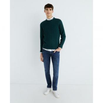 Jersey de hombre Altonadock en punto trenzado verde oscuro con cuello redondo