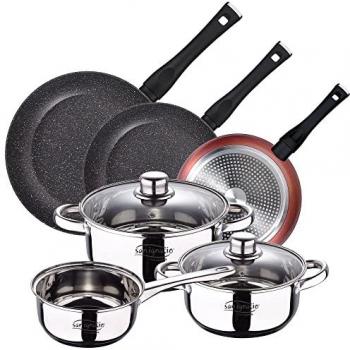 Pack de 3 Sartenes Ø20/24/28 cm + Batería de Cocina 5 Piezas Acero Inoxidable – San Ignacio