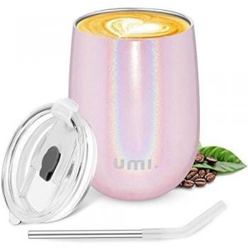Umi. by Amazon - Termo Cafe 360ml, Botella Térmica Agua Acero Inoxidable con Aislamiento al Vacío, Reutilizable Copa de Vino o Café, Vaso Taza Té Regalos a Prueba de Derrames sin BPA, Rosado