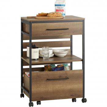 Carro de Cocina SoBuy FKW118-PF con 1 cajón móvil, carrito de servir multiusos, 1 estante y 2 cajones, dimensiones 60 x 45 x 90 cm, color madera marrón