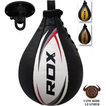 RDX Pera de Boxeo Cuero, MMA Boxeo Punching Velocidad Bola con Eslabón Giratorio, Peras Rapida Speed Bag para Kick Boxing Gimnasio Saco Boxe Fitness Gym Combate Deporte Conjunto de Entrenamiento Ball
