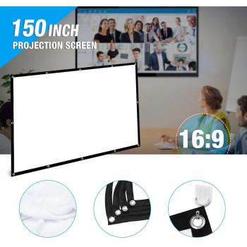 Pantalla de proyector 4K HD, 150 pulgadas, 16:9, Plegable y portátil para cine en casa y al aire libre