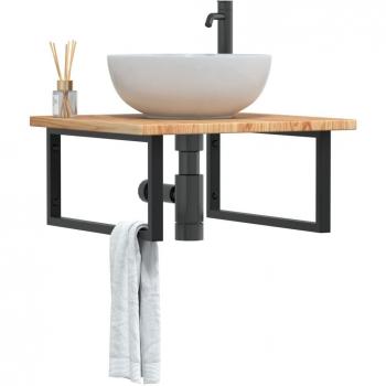 Estante de lavabo de pared de acero y madera maciza de roble Vidaxl 811885