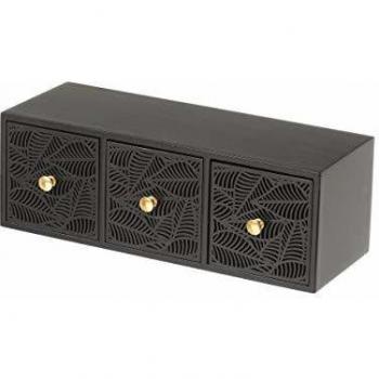 LOLAhome Joyero de Madera Tallada con 3 cajones Negra exótica, de 27x11x13 cm