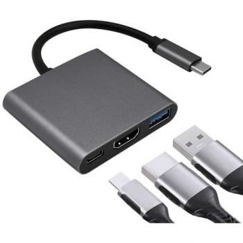 Adaptador OcioDual USB Tipo C a USB 3.1 y Salida HDMI para Audio, Video y Transferencia de Datos - Plata/Gris/Negro