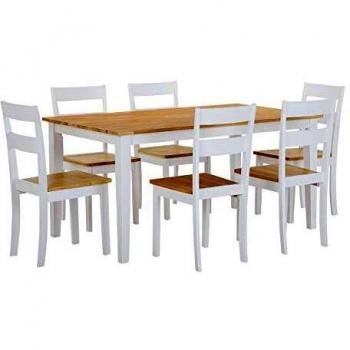 Conjunto de comedor moderno escandinavo blanco de madera sólida 6 plazas 150 x 90 cm Georgia