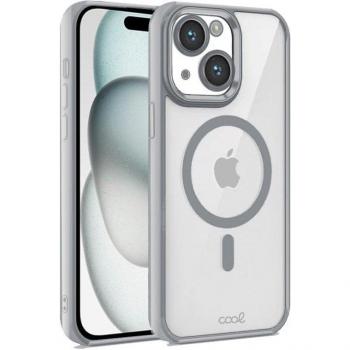 Funda Magnética Transparente con Borde Plateado para iPhone 15