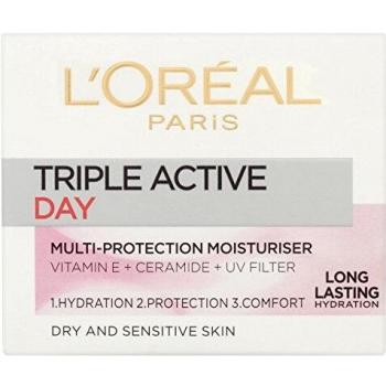 Crema Hidratante de Día Triple Activa L'Oréal Paris - 50 ml para Pieles Secas y Sensibles