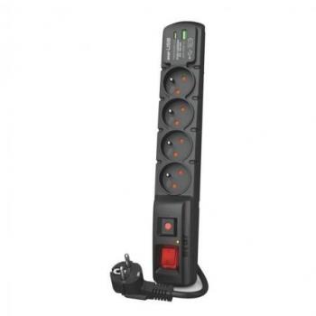 Regleta de Protección Contra Sobretensiones Acar F4 USB A+C 5m 4X 230V Cargador Rápido Negra