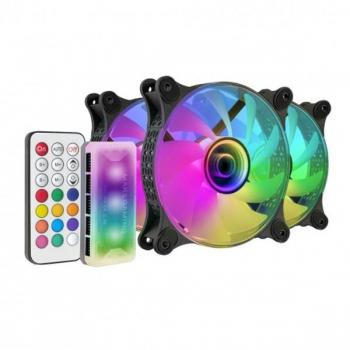 Mars Gaming MF-3DKIT Kit de 3 Ventiladores Internos ARGB 120mm con Efecto Espejo Infinito, Controlador HUB y Mando a Distancia, Color Negro