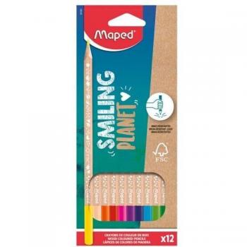 Estuche 12 lápices de colores triangular smiling planet Maped