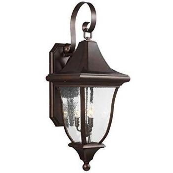 Linterna de pared de jardín Oakmont grande, tipo: Linterna de pared para exteriores, características: 3 luces, acabado en bronce claro, clasificación IP44, utiliza bombillas E14