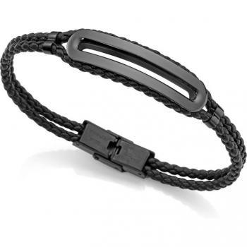 Pulsera Viceroy Magnum de acero Ip y piel trenzada negra.