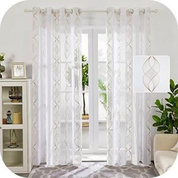 Amazon Brand - Umi Cortinas Translucidas Decorativas con Motivos Cinta Espiral con Ojales 2 Piezas 140x240cm Lino