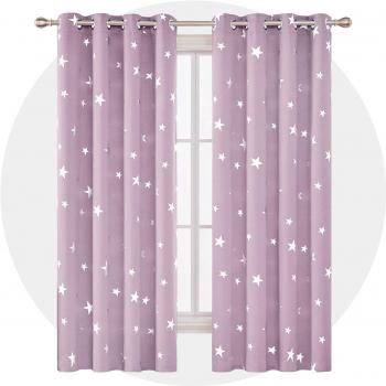 Deconovo Cortinas de Salon para Ventana Habitación con Aislamiento Térmico Anti Ruido Infantiles Estrellas Plateada 117 x 183 cm Rosa Claro