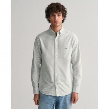 Camisa Oxford de Rayas Finas Verde Regular Fit para Hombre Gant
