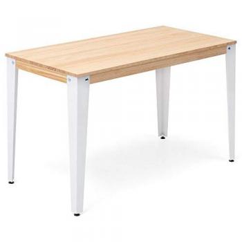 Mesa Lunds Estudio 140x60x75cm Blanca Madera Acabado Natural Estilo Nórdico Industrial