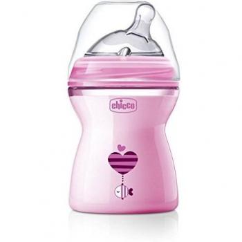 Chicco NaturalFeeling Anti-Colic Baby Bottle 250ml with Medium Flow Silicone Nipple for Girls (2 Months+) - Pink