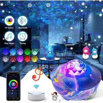Proyector de cielo estrellado, Proyector Estrellas Proyector de Luz Estelar Con Mando a Distancia Luz Nocturna Funciona con Google Assistant o Alexa para Decoración del Dormitorio Fiestas Infantiles