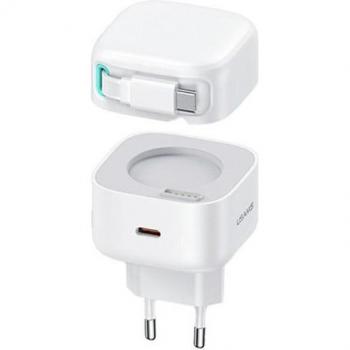 Cargador USB-C Usams 35W Gan con Cable Retráctil PD+QC Blanco