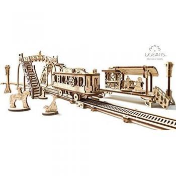 UGEARS Tranvía con rieles Mecánico 3D Rompecabezas de Madera Kit de Construcción Sin Pegamento DIY
