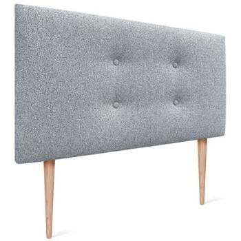 Cabecero Tapizado de Polipiel o Tela Aqualine Pro con 2 Hileras de Botones y Patas - Gris Perla (90x105cm, para camas 70/80/90)
