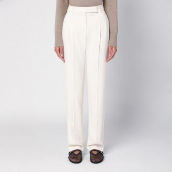 Brunello Cucinelli Women's Ivory Viscose Slim-fit Trousers, Size 42, Color: White/Beige