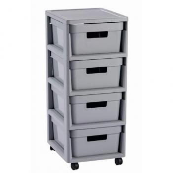 CURVER INFINITY LIBRERIA 4X10L GRIS - Estante de almacenamiento modular con 4 compartimentos, capacidad total de 40 litros, diseño apilable y gris