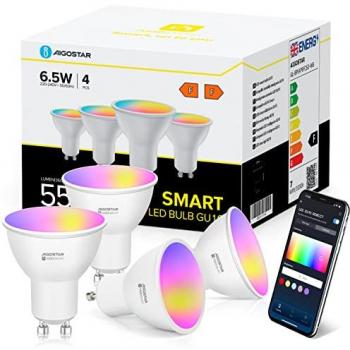 Bombilla Inteligente LED GU10 6.5W RGB Regulable WiFi 2700K-6500K Compatible con Alexa y Google Home - Pack de 4