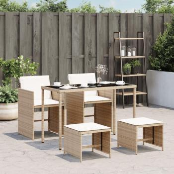 Set de almuerzo de jardín de 5 piezas con cojines Polyrattan Beige