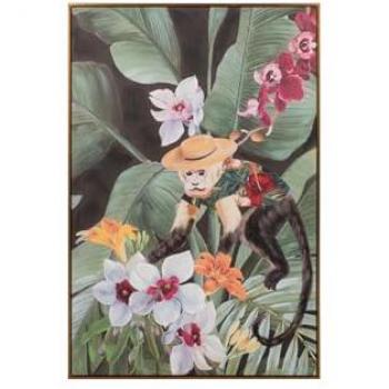 Cuadro Macaco Multicolor con Marco Dorado 80x4x120 cm - Arte para el Hogar