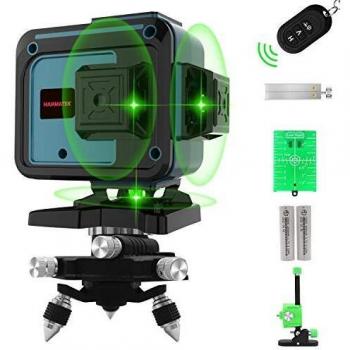 Nivel Láser 40M, Línea Láser Verde Cruzada 3x360 °, Líneas de Niveles Láser de Modo de Pulso, 12 Líneas Horizontales y Verticales Autonivelantes, IP54 a Prueba de Agua con 2 Baterías,Control Remoto