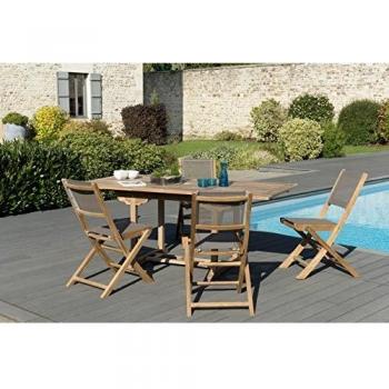 Conjunto de jardín MACABANE - Mesa rectangular extensible de madera de teca y 4 sillas, para 4/6 personas