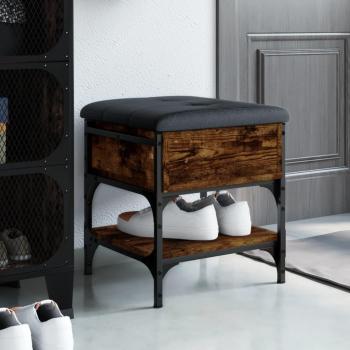 Banco zapatero de madera multicapa en color roble ahumado, dimensiones 42x42x45 cm