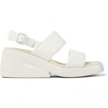 Sandalias de tacón de mujer en blanco con elegantes tiras de piel