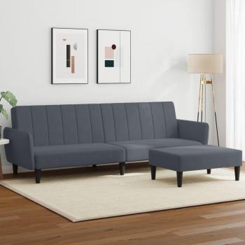 2-Seater Dark Grey Velvet Sofa Bed with Footstool